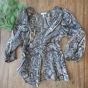 Joie  Silk Paisley Top Blouse Sheer 3/4 Sleeve XS